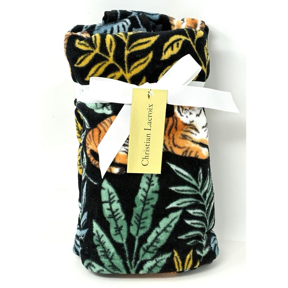 Christian Lacroix Tiger Hand Towels Black Jungle Set of 2 NWT Trees Leaves Palms